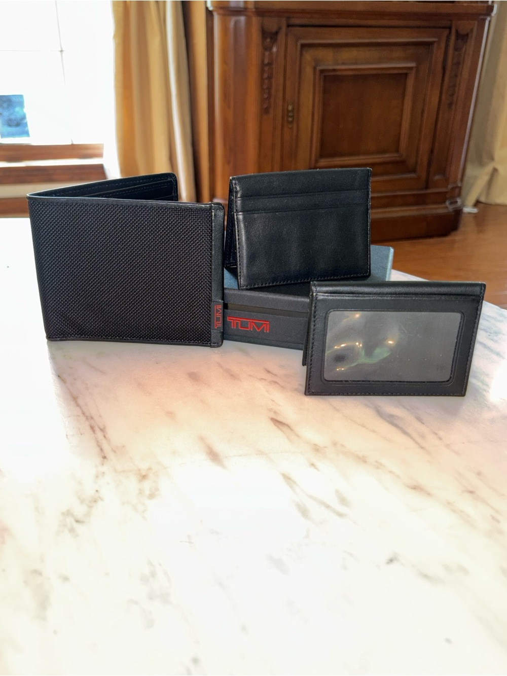 TUMI Alpha Ballistic Nylon Leather 3 Piece Bifold Wallet Gift Set w/ Box Black